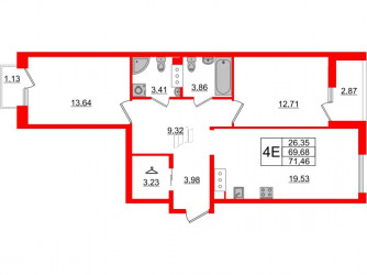 Двухкомнатная квартира 73.68 м²