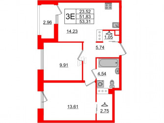 Двухкомнатная квартира 54.79 м²