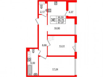 Двухкомнатная квартира 69.15 м²