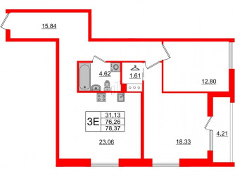 Двухкомнатная квартира 80.47 м²