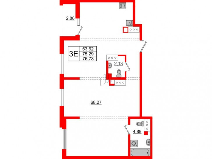 Двухкомнатная квартира 78.17 м²